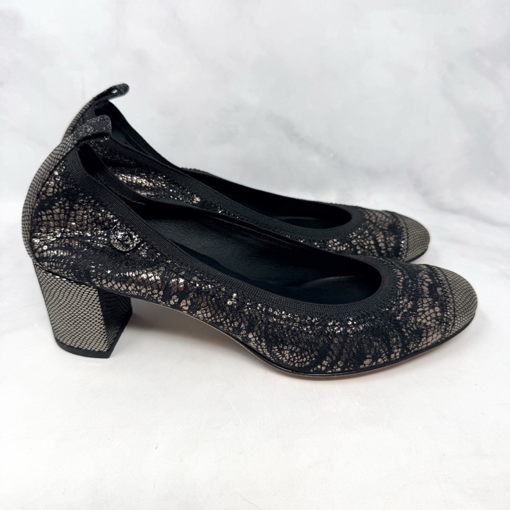 CHANEL Vintage Y2K Metallic Leather Heeled Ballet Ballerina Pump Heel Shoes 36